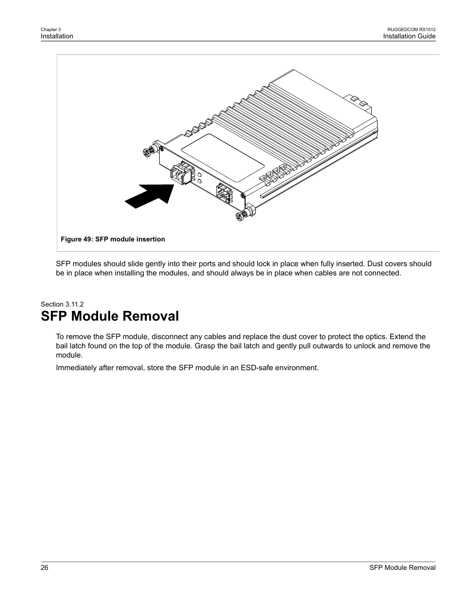 Sfp module removal, 2 sfp module removal | RuggedCom RX1512 User Manual | Page 32 / 48