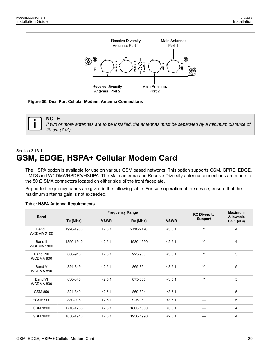 Gsm, edge, hspa+ cellular modem card, 1 gsm, edge, hspa+ cellular modem card | RuggedCom RX1512 User Manual | Page 35 / 48
