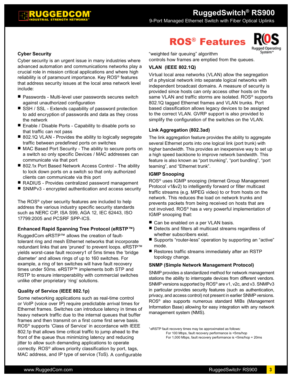 Features, Ruggedswitch, Rs900 | RuggedCom RS900 User Manual | Page 3 / 9