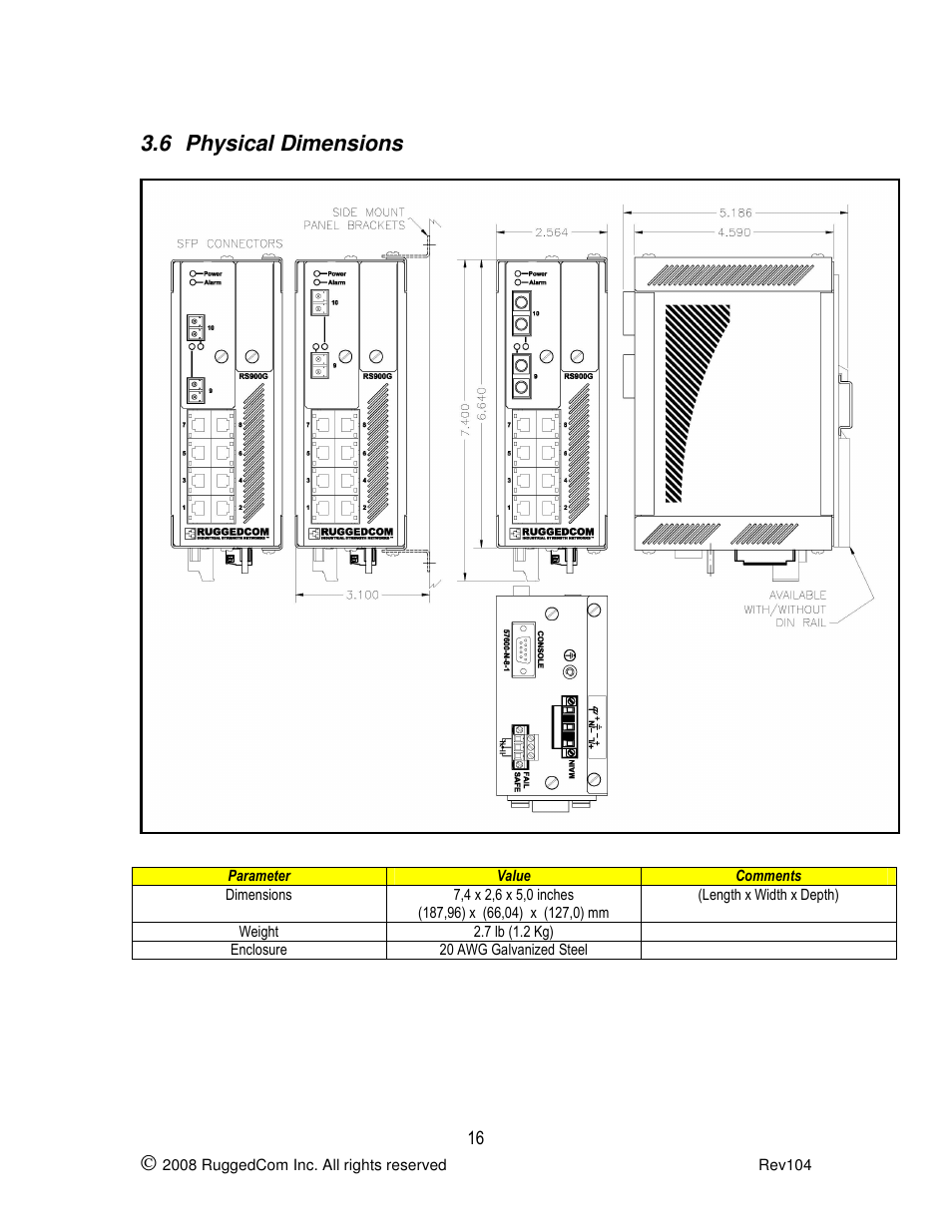 6 physical dimensions | RuggedCom RS900G User Manual | Page 16 / 17