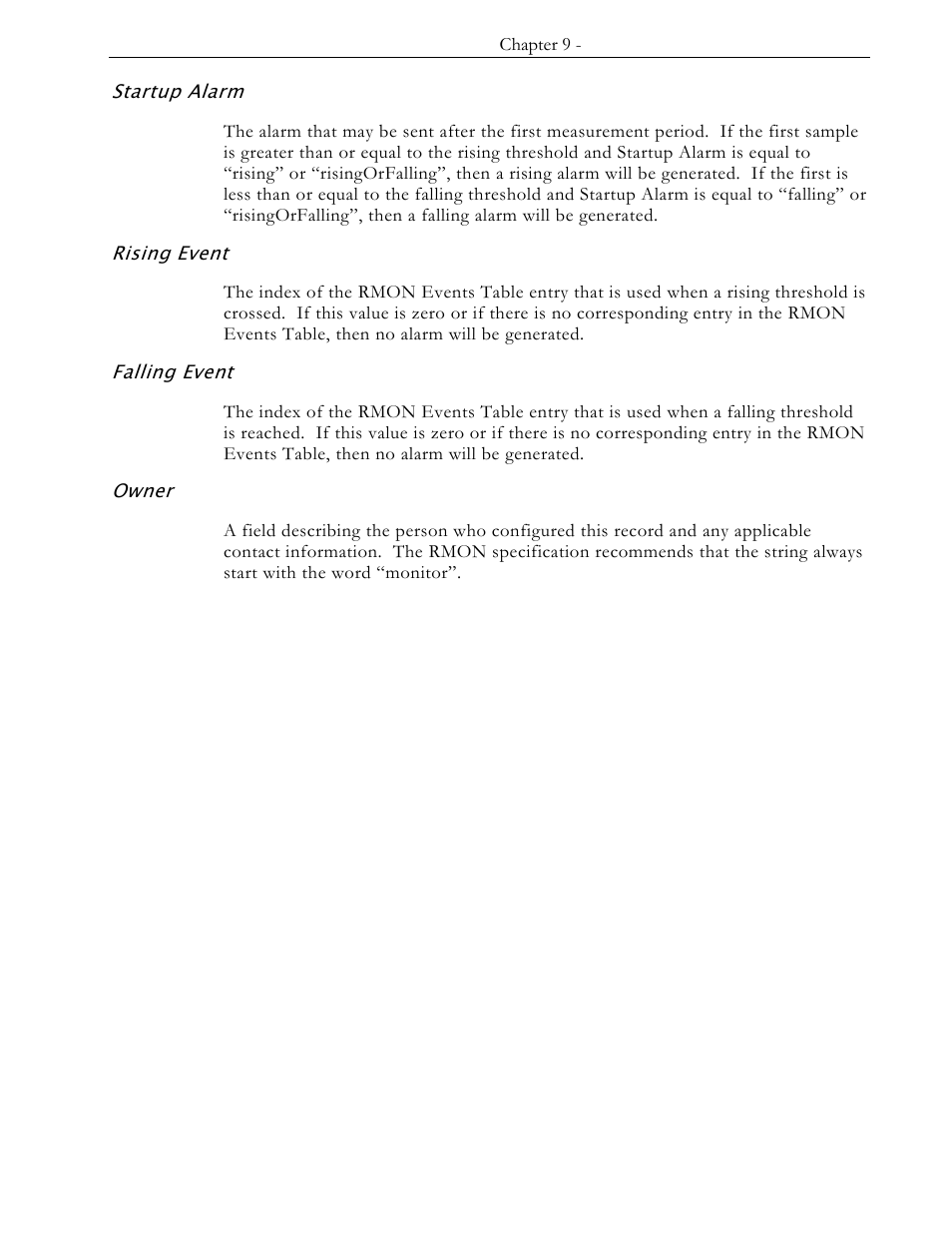 Startup alarm, Rising event, Falling event | Owner | RuggedCom RS1600 User Manual | Page 101 / 130