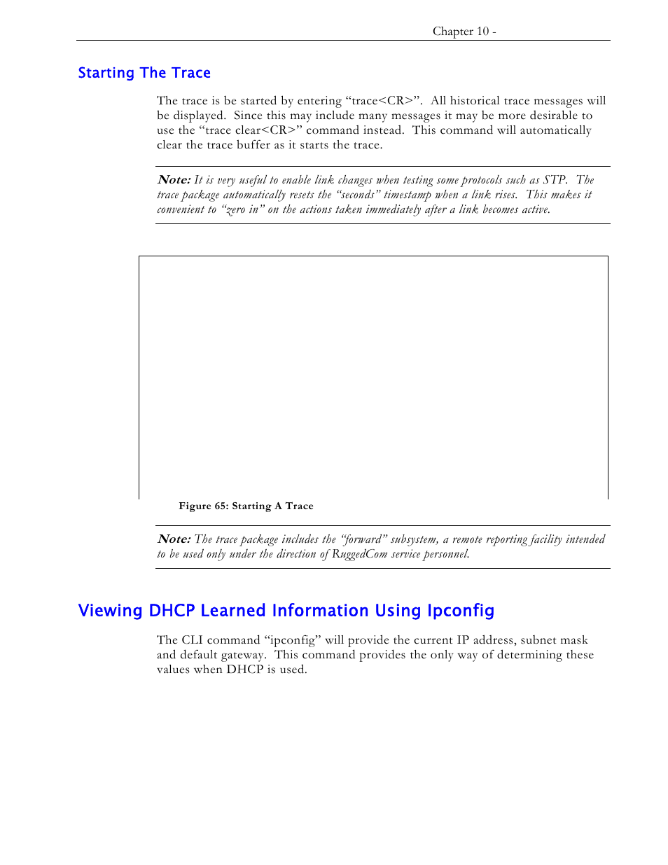 Starting the trace, Viewing dhcp learned information using ipconfig | RuggedCom RS1600 User Manual | Page 111 / 130