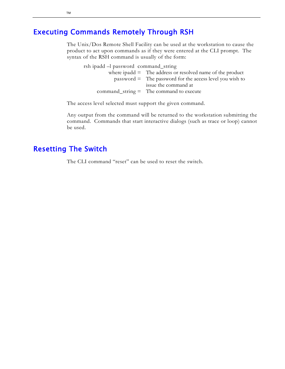 Executing commands remotely through rsh, Resetting the switch | RuggedCom RS1600 User Manual | Page 112 / 130