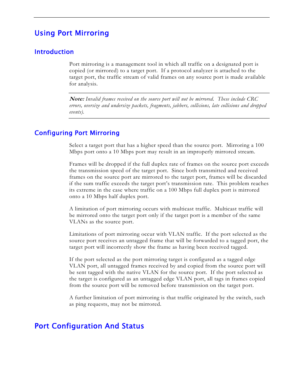 Using port mirroring, Introduction, Configuring port mirroring | Port configuration and status | RuggedCom RS1600 User Manual | Page 31 / 130