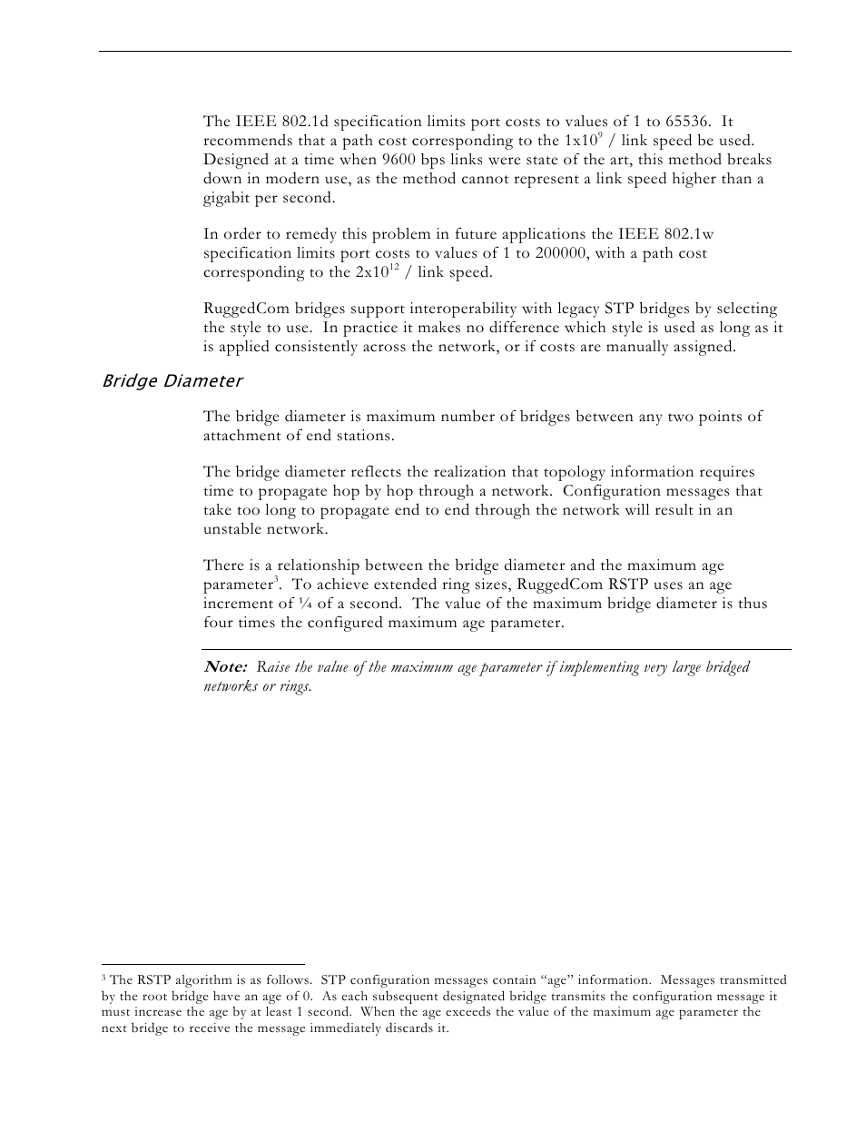 Ieee 802.1d vs. ieee 802.1w costs, Bridge diameter | RuggedCom RS1600 User Manual | Page 59 / 130