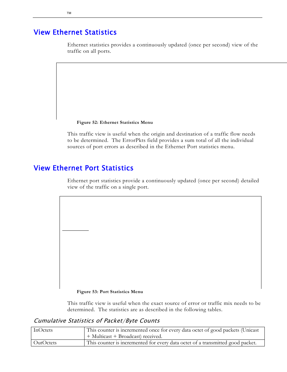 View ethernet statistics, View ethernet port statistics, Cumulative statistics of packet/byte counts | RuggedCom RS1600 User Manual | Page 92 / 130
