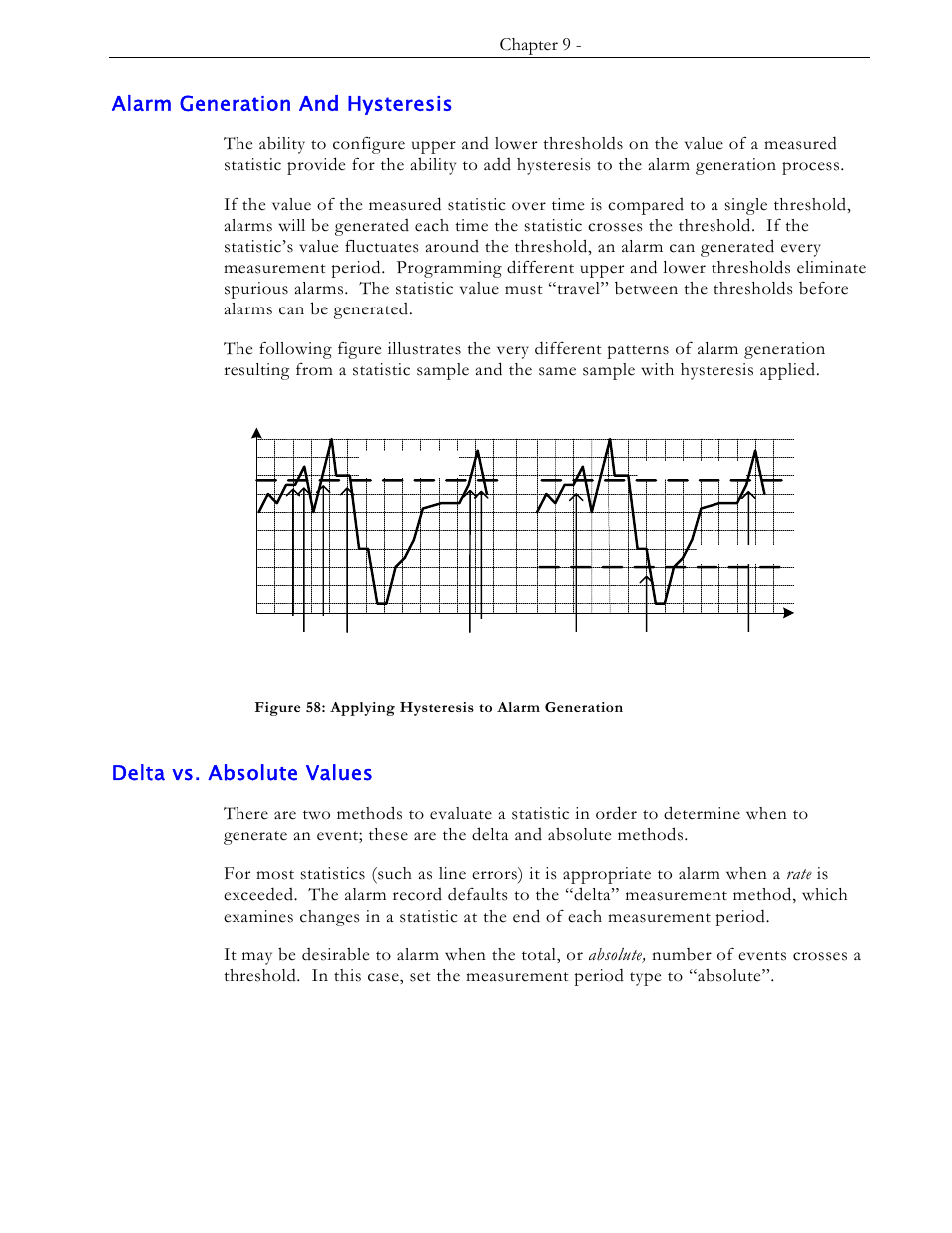 Alarm generation and hysteresis, Delta vs. absolute values | RuggedCom RS1600 User Manual | Page 99 / 130