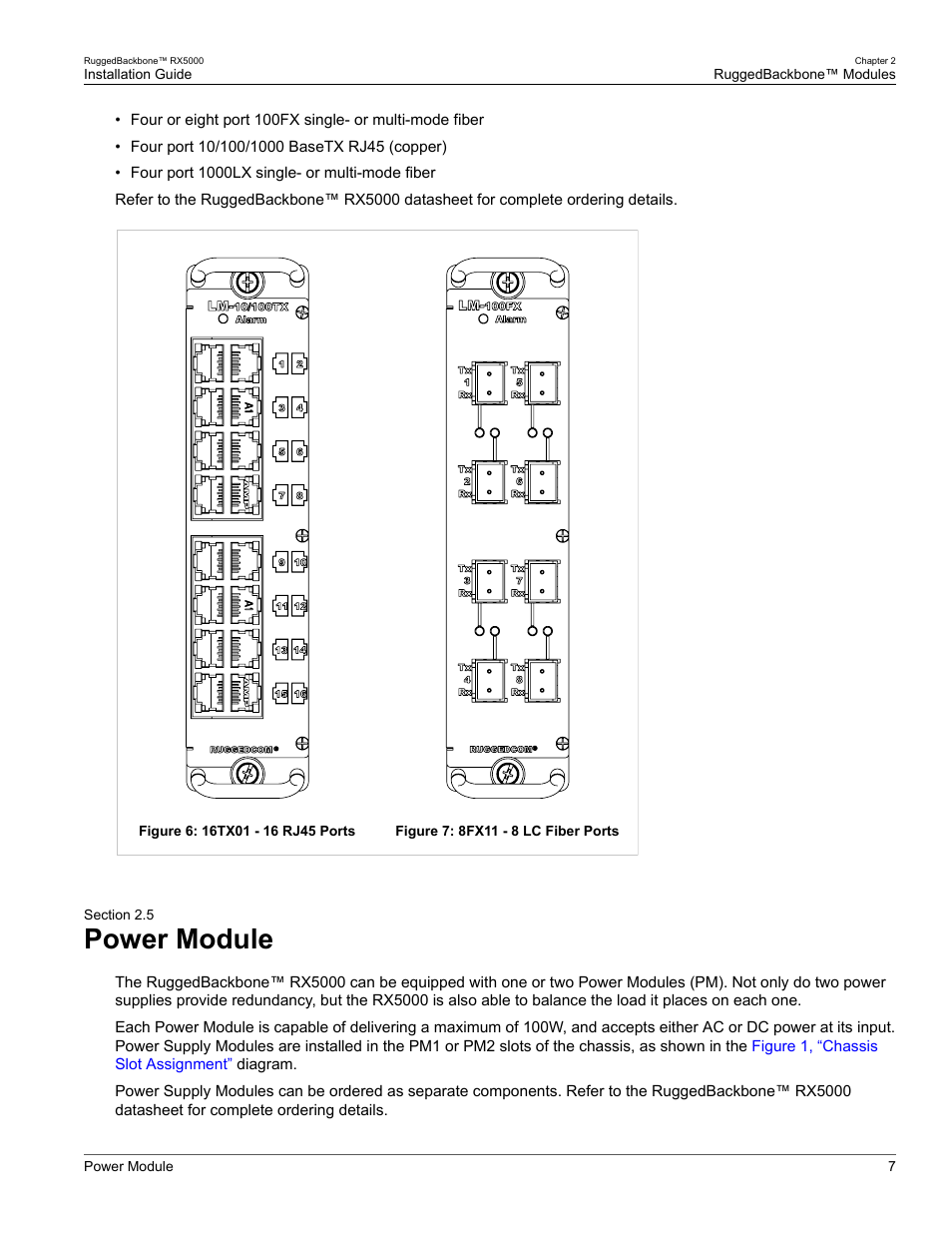 Power module, 5 power module, Section 2.5, “power module | RuggedCom RUGGEDBACKBONE RX5000 User Manual | Page 13 / 44