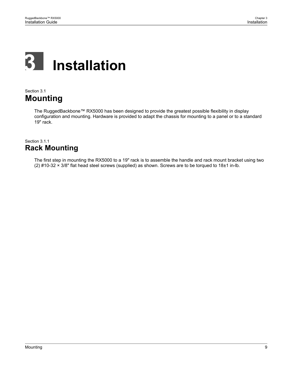 Installation, Mounting, Rack mounting | 1 mounting, 1 rack mounting | RuggedCom RUGGEDBACKBONE RX5000 User Manual | Page 15 / 44