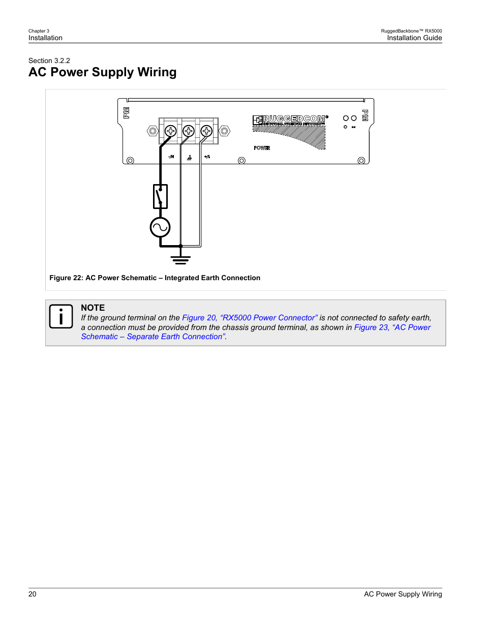 Ac power supply wiring, 2 ac power supply wiring | RuggedCom RUGGEDBACKBONE RX5000 User Manual | Page 26 / 44