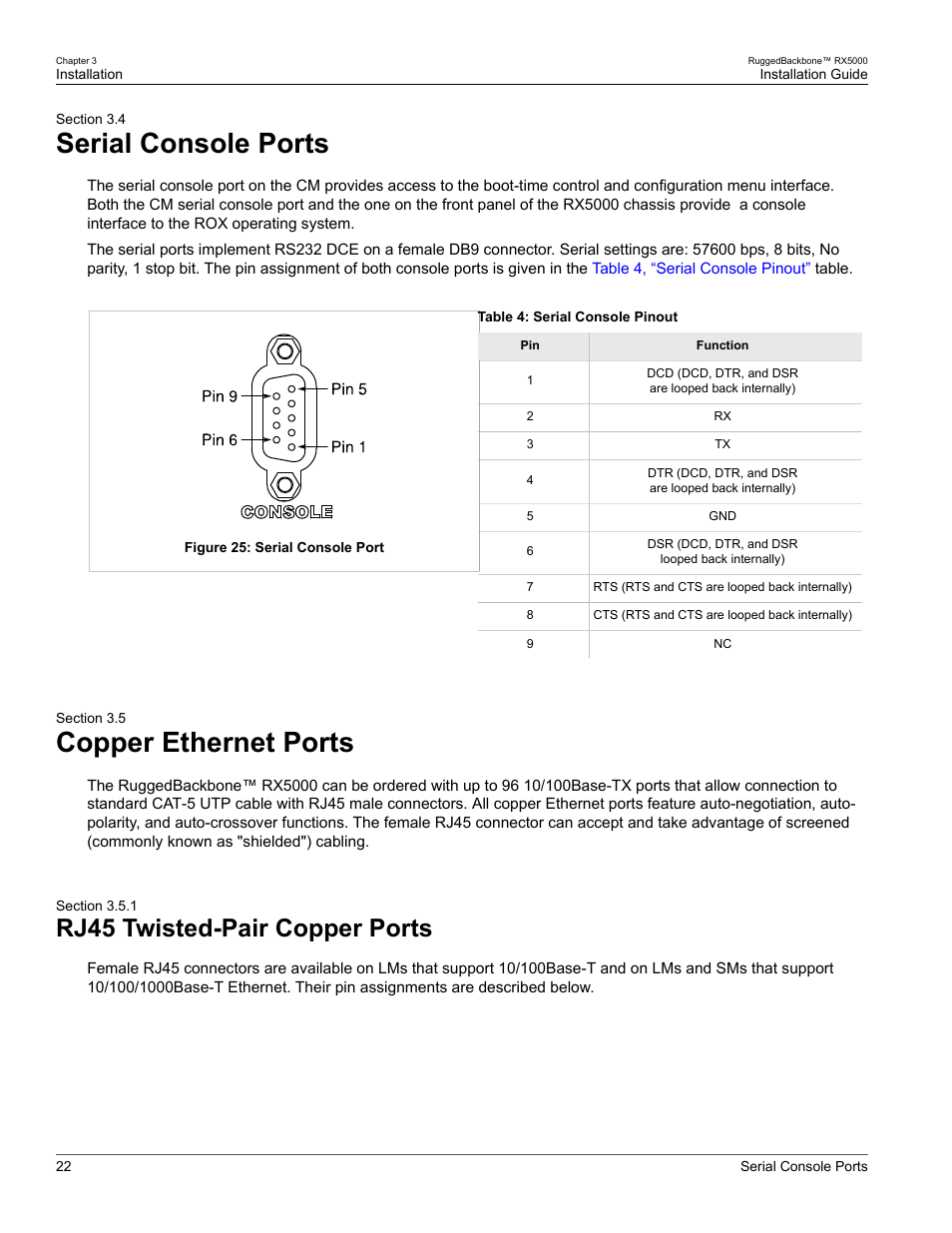 Serial console ports, Copper ethernet ports, Rj45 twisted-pair copper ports | 4 serial console ports, 5 copper ethernet ports, 1 rj45 twisted-pair copper ports | RuggedCom RUGGEDBACKBONE RX5000 User Manual | Page 28 / 44