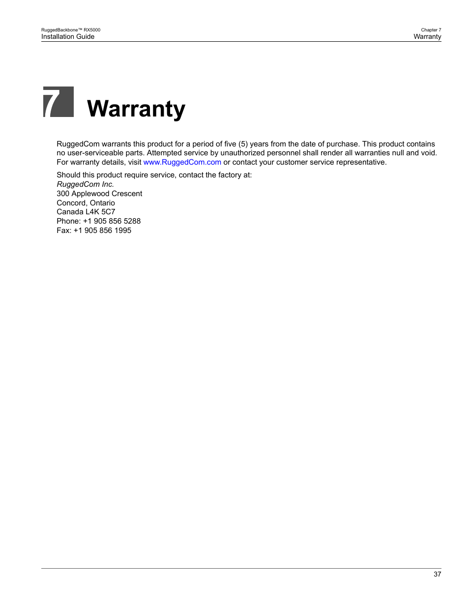 Warranty | RuggedCom RUGGEDBACKBONE RX5000 User Manual | Page 43 / 44