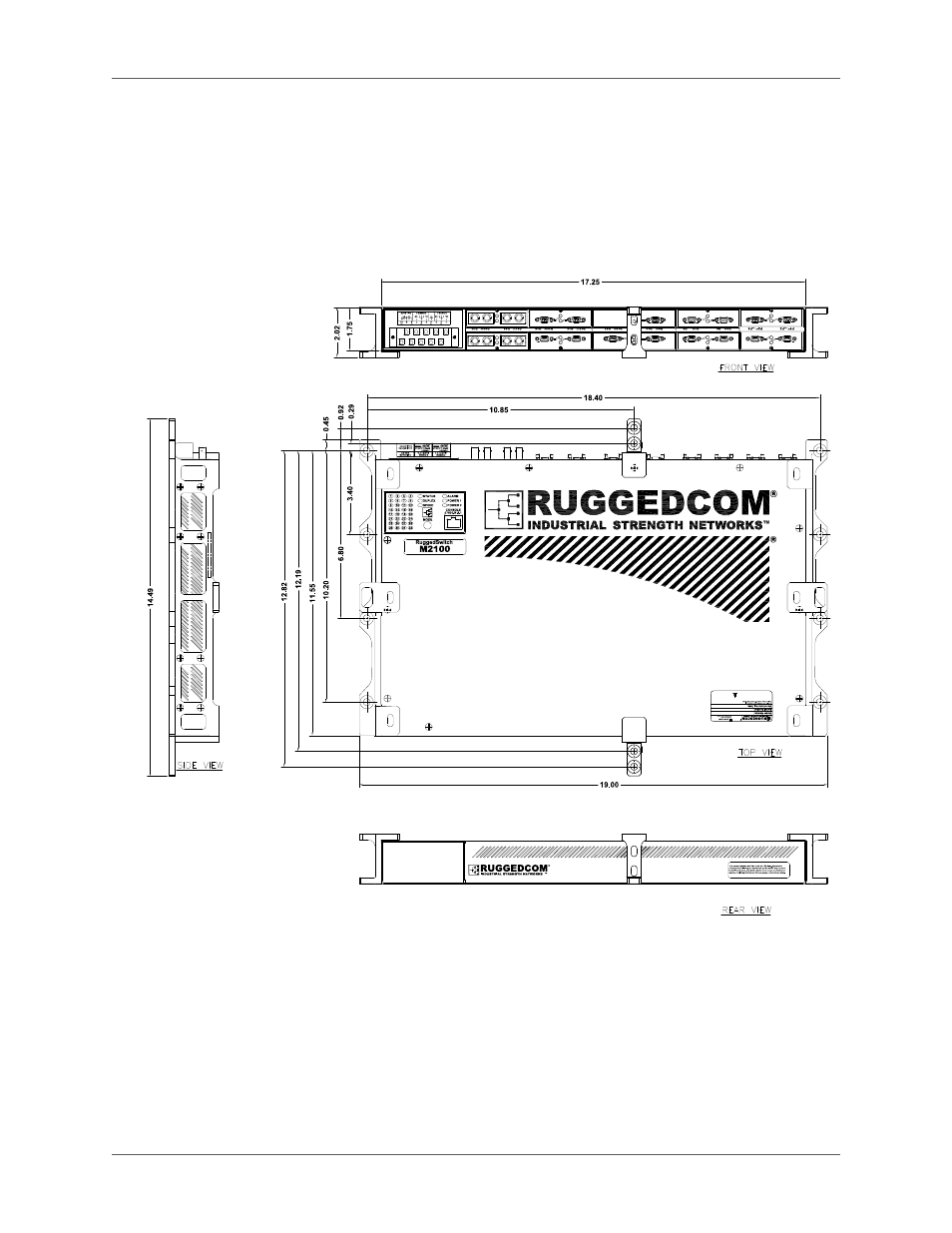 Installation, Panel mounting, M2100 panel mounting diagram | RuggedCom M2100 User Manual | Page 11 / 28