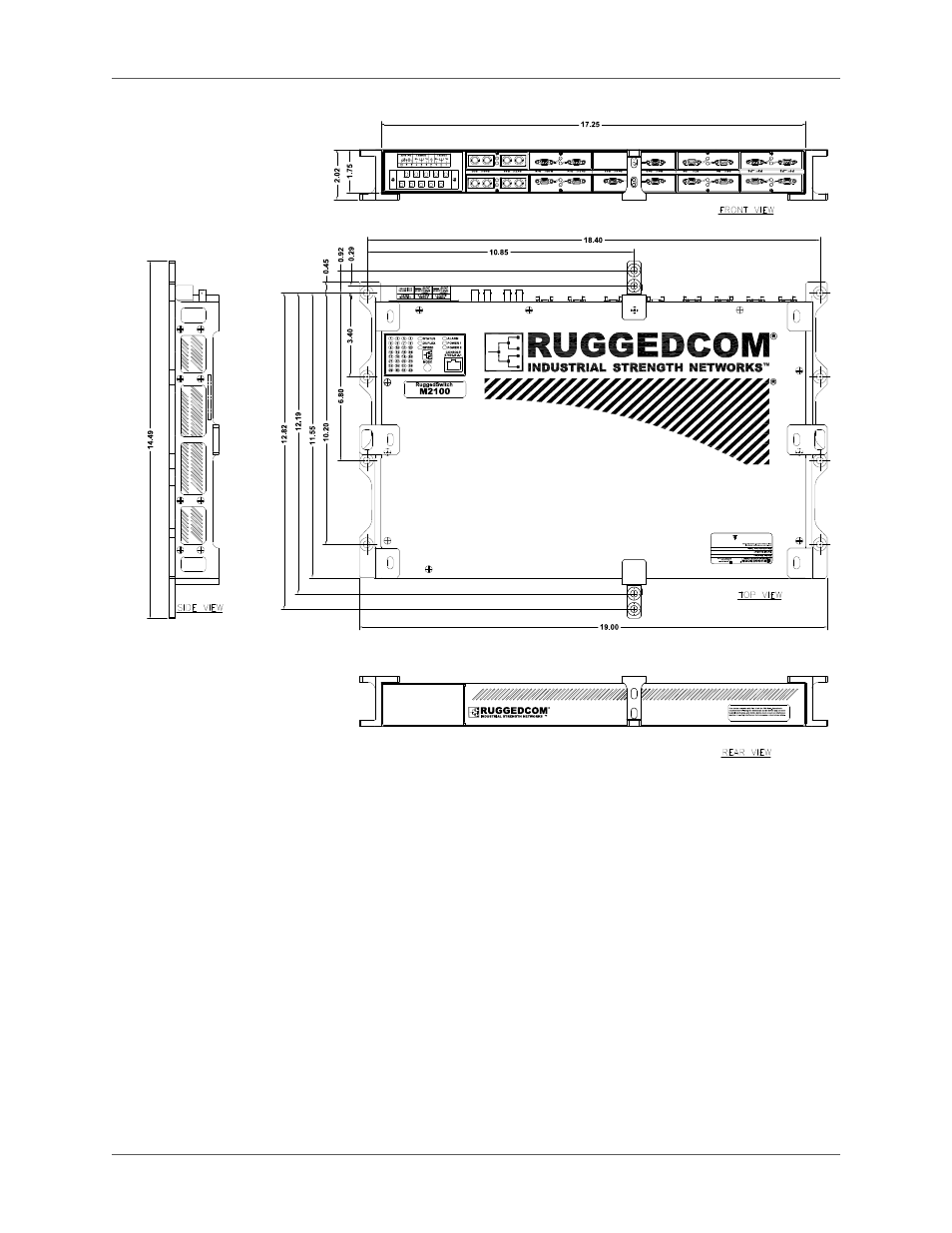 M2100 mechanical dimensions | RuggedCom M2100 User Manual | Page 23 / 28