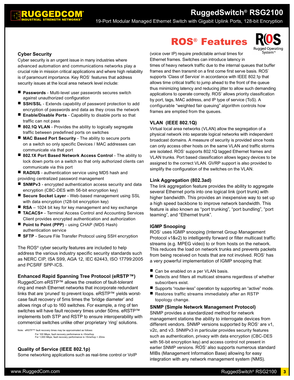 Features, Ruggedswitch, Rsg2100 | RuggedCom RSG2100 User Manual | Page 3 / 11
