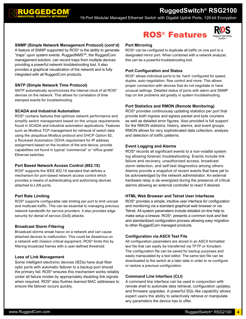 Features, Ruggedswitch, Rsg2100 | RuggedCom RSG2100 User Manual | Page 4 / 11