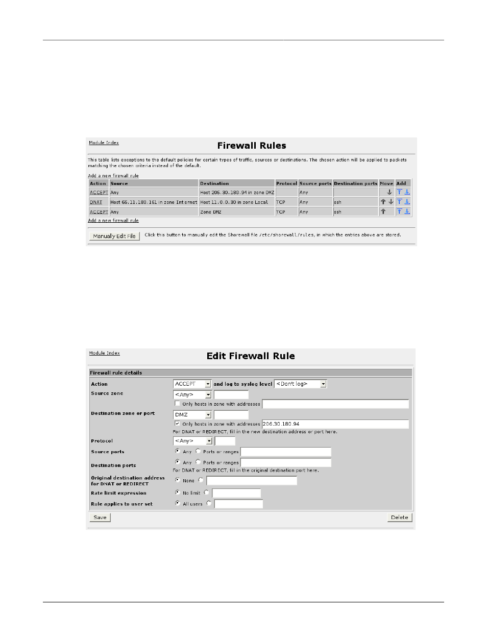 Firewall rules, 133 14.12. editing a firewall rule | RuggedCom RuggedRouter RX1100 User Manual | Page 133 / 341