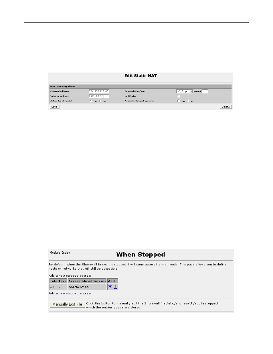 Actions when stopped, 135 14.6.9. actions when stopped, Creating a static nat entry | 135 14.15. actions when stopped | RuggedCom RuggedRouter RX1100 User Manual | Page 135 / 341