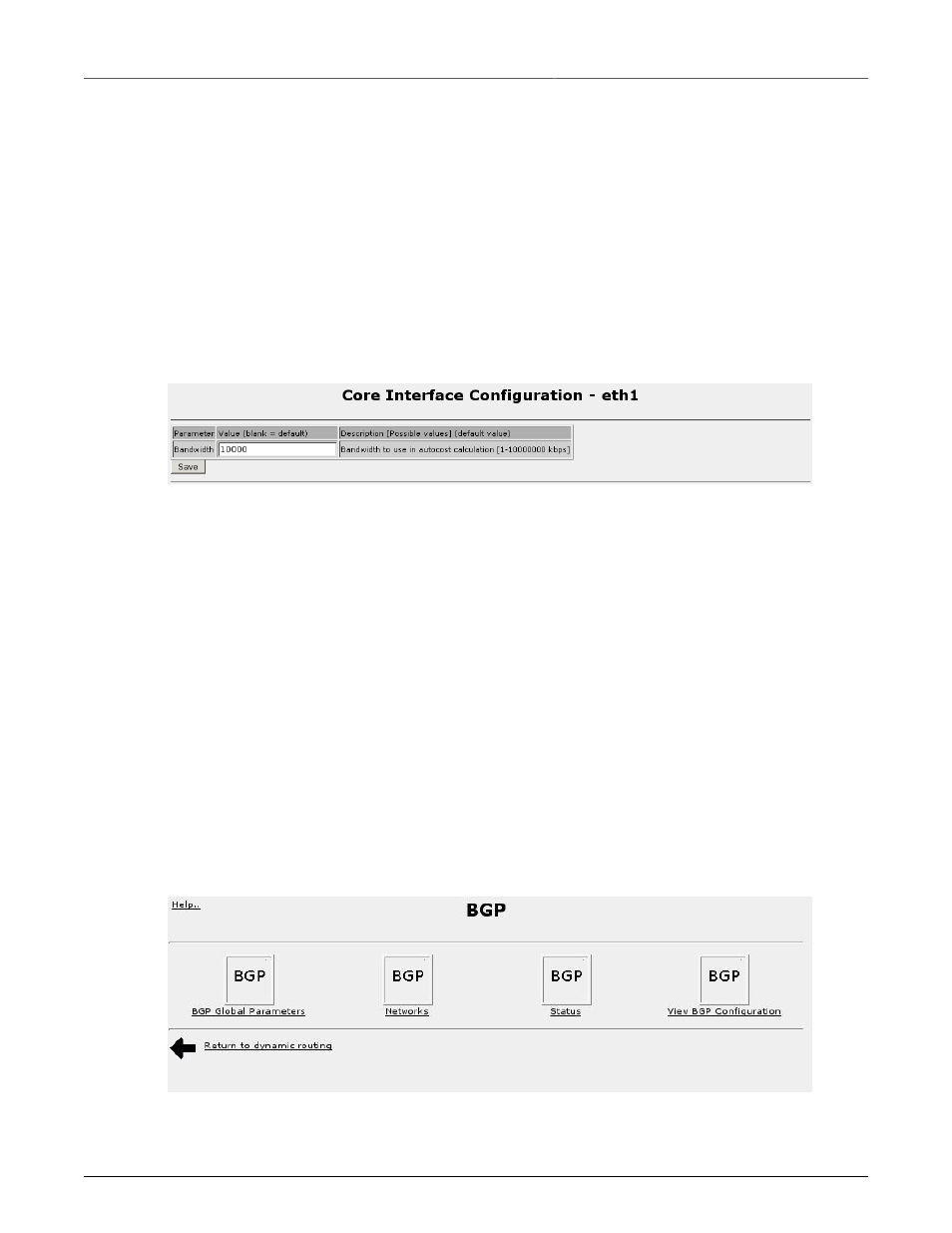 Core interface parameters, View core configuration, Bgp configuration | 167 17.7. bgp main configuration menu | RuggedCom RuggedRouter RX1100 User Manual | Page 167 / 341