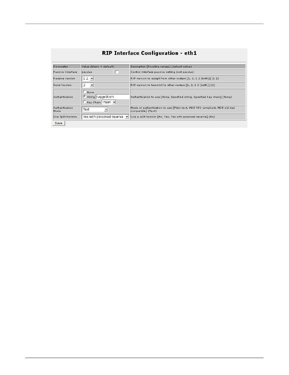 Rip interfaces | RuggedCom RuggedRouter RX1100 User Manual | Page 180 / 341