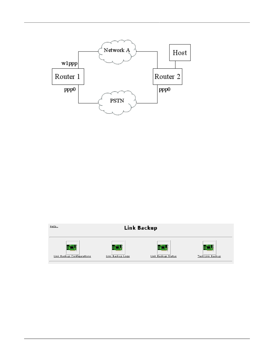 Use of routing protocols and the default route, Link backup configuration, Link backup main menu | Link backup example, 183 18.2. link backup main menu | RuggedCom RuggedRouter RX1100 User Manual | Page 183 / 341