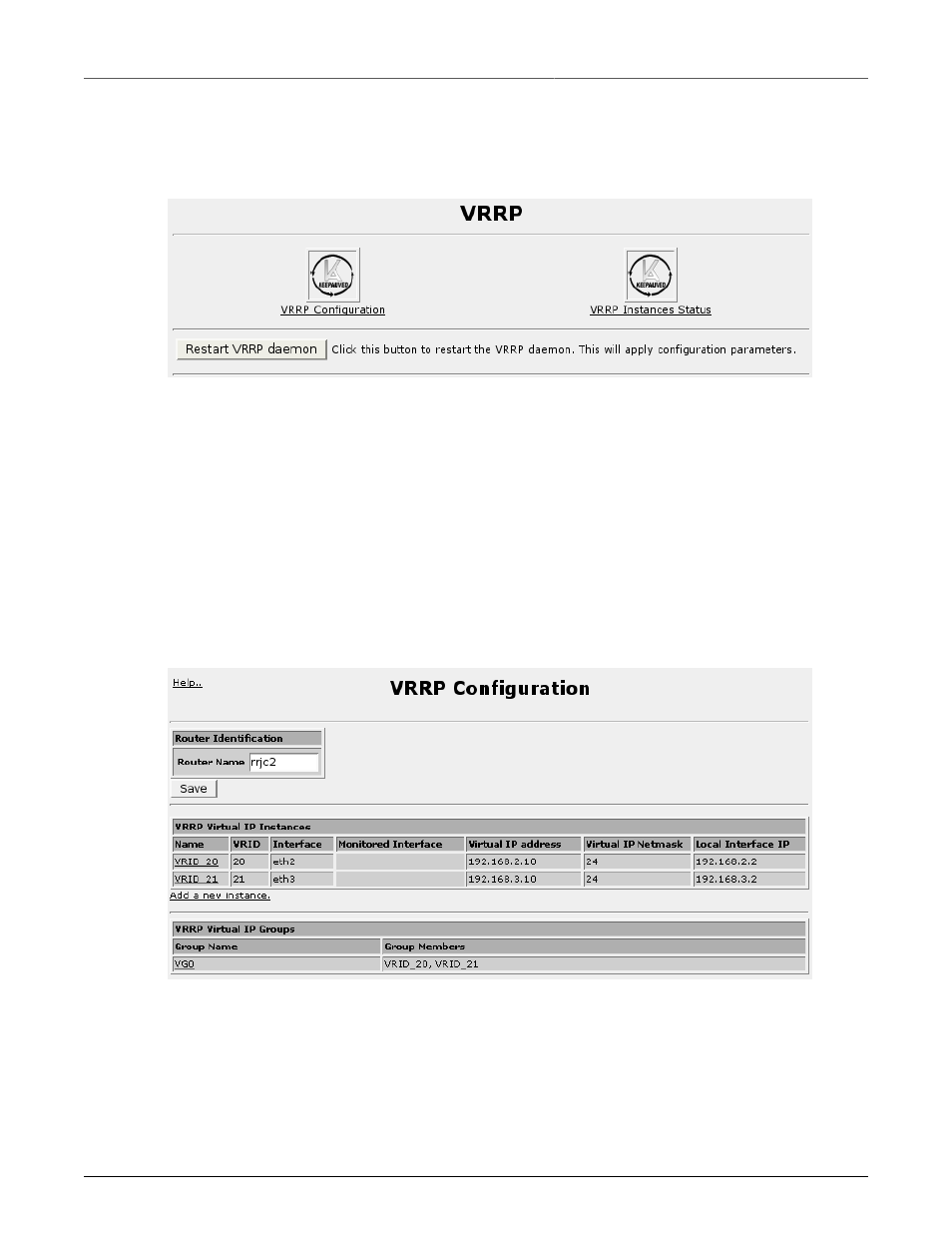 Vrrp configuration, Vrrp main menu, Vrrp configuration menu | 192 19.2.2. vrrp configuration menu, 192 19.4. vrrp configuration menu | RuggedCom RuggedRouter RX1100 User Manual | Page 192 / 341