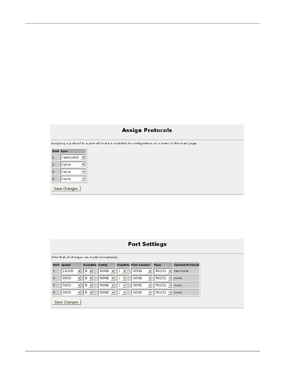 Assign protocols menu, Port settings menu, 223 24.2.3. port settings menu | 223 24.4. port settings menu | RuggedCom RuggedRouter RX1100 User Manual | Page 223 / 341