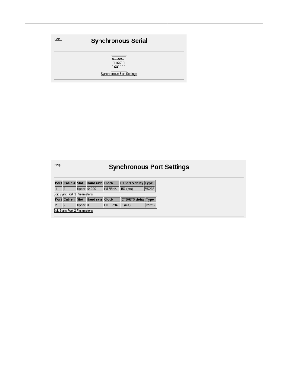 Synchronous port settings menu, Synchronous serial main menu, 231 25.2. synchronous port settings menu | RuggedCom RuggedRouter RX1100 User Manual | Page 231 / 341