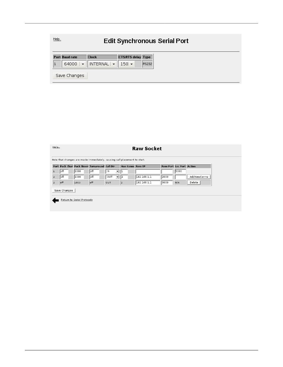 Configuring raw socket on synchronous serial ports, Edit synchronous serial port parameters | RuggedCom RuggedRouter RX1100 User Manual | Page 232 / 341