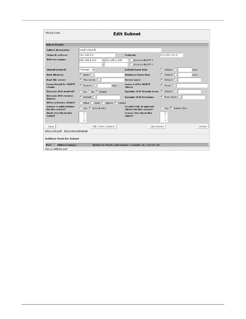 Dhcp group configuration, Dhcp subnet configuration | RuggedCom RuggedRouter RX1100 User Manual | Page 251 / 341