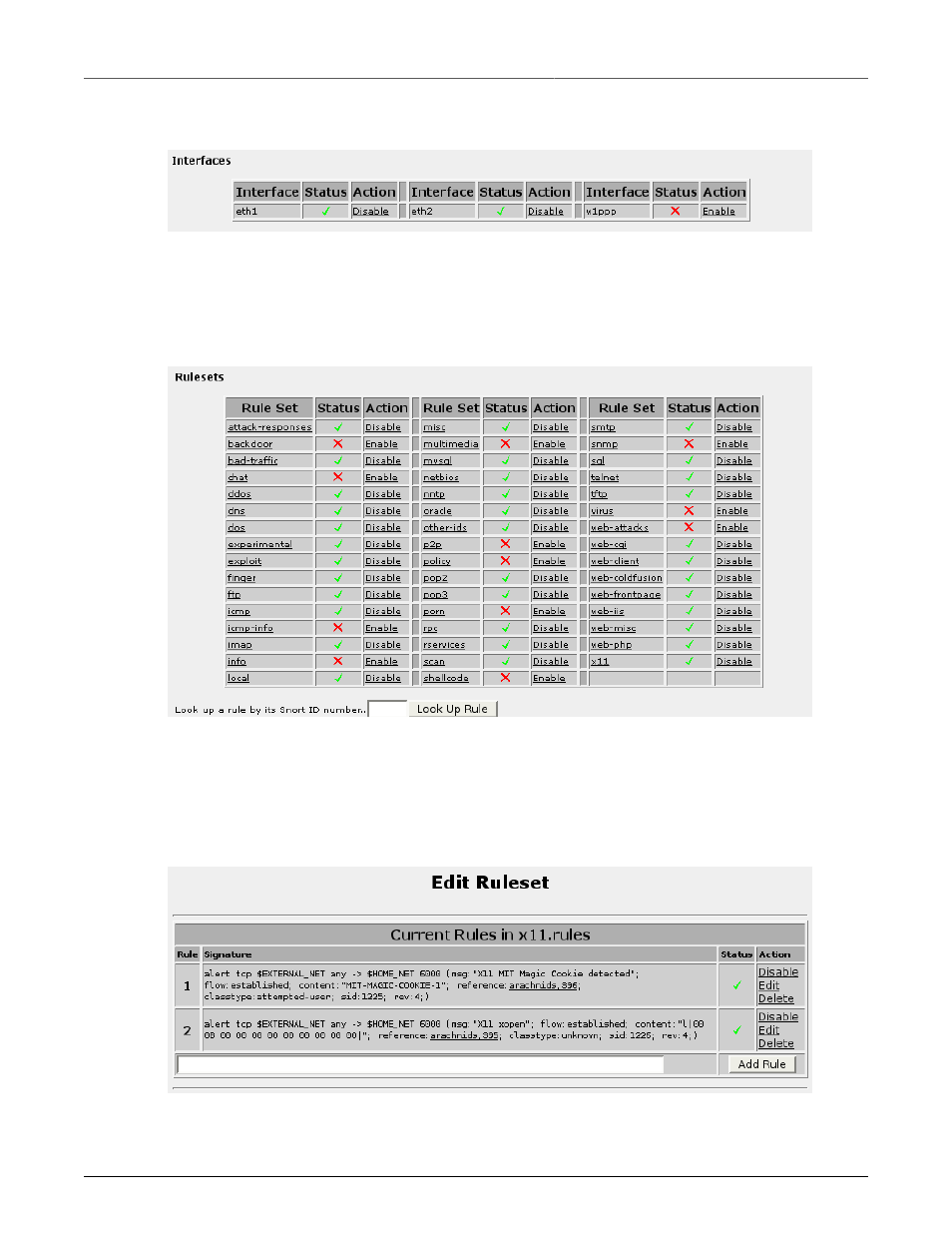 Interfaces, Rulesets, Snort main menu part 2 | 277 33.3. snort main menu part 3, 277 33.4. snort ruleset edit | RuggedCom RuggedRouter RX1100 User Manual | Page 277 / 341