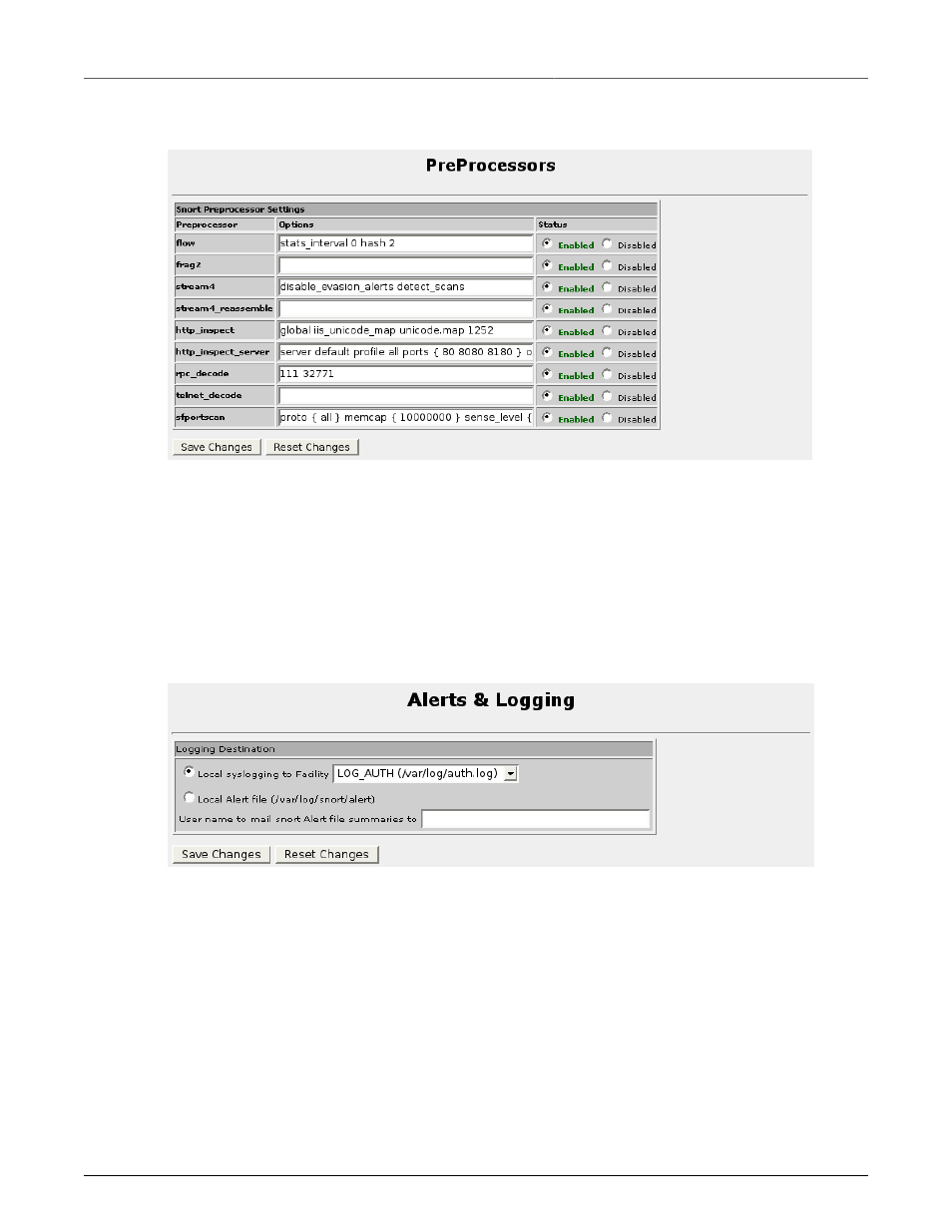 Preprocessors, Alerts & logging, Edit config file | 279 33.2.4. alerts & logging, 279 33.2.5. edit config file, Snort preprocessors, 279 33.7. snort alerts | RuggedCom RuggedRouter RX1100 User Manual | Page 279 / 341