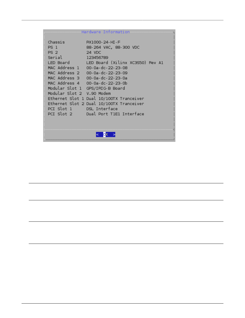 Restoring a configuration, Ruggedrouter hardware information menu | RuggedCom RuggedRouter RX1100 User Manual | Page 28 / 341