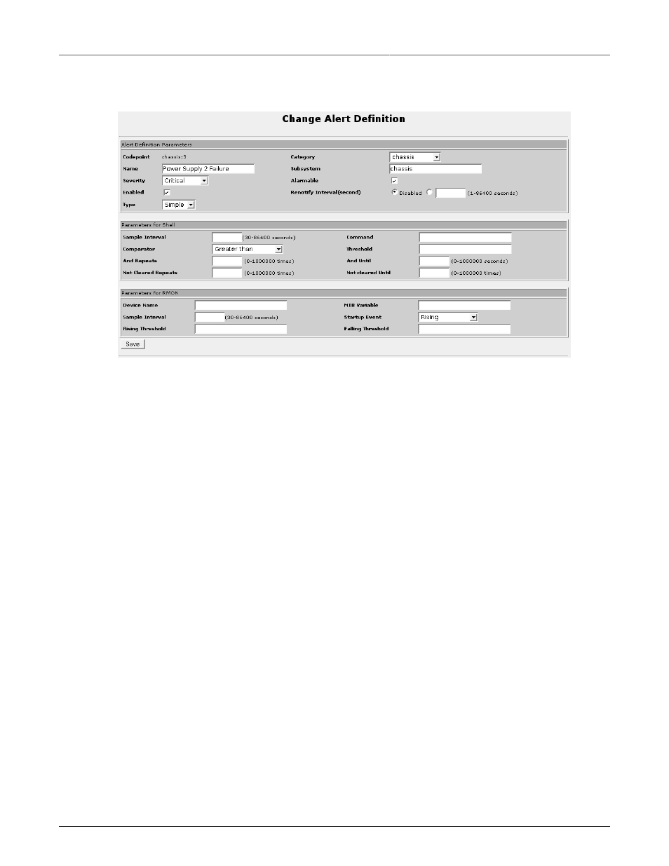 Change alert definition, Change alert definition menu | RuggedCom RuggedRouter RX1100 User Manual | Page 284 / 341