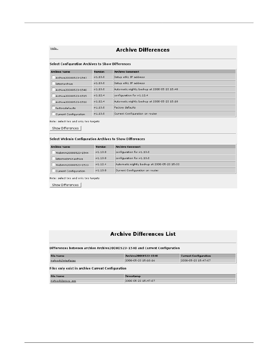 Archive difference tool, Archive differences menu, 298 34.21. archive differences list | RuggedCom RuggedRouter RX1100 User Manual | Page 298 / 341