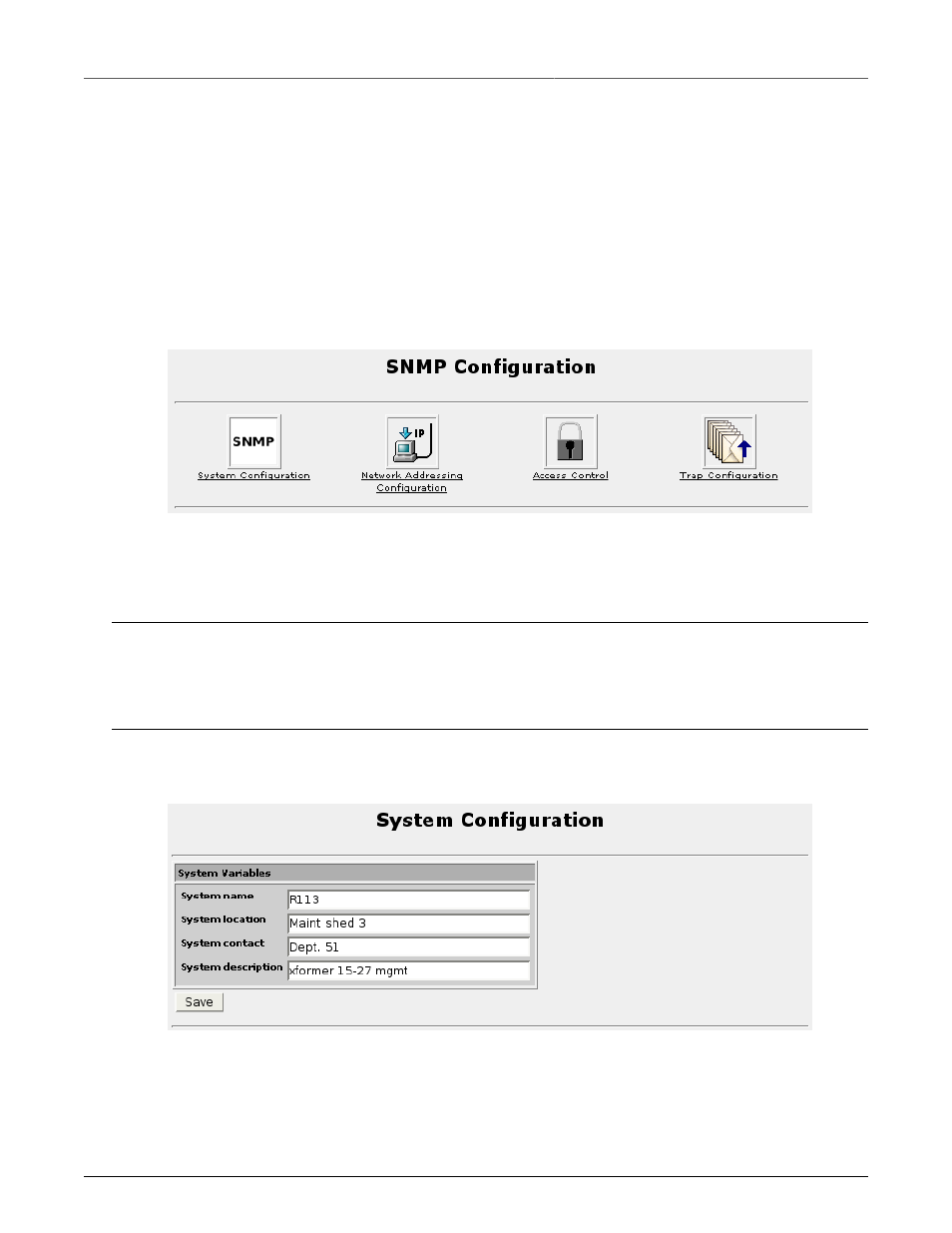 Snmp main configuration menu, System configuration, 300 34.24. system configuration menu | RuggedCom RuggedRouter RX1100 User Manual | Page 300 / 341