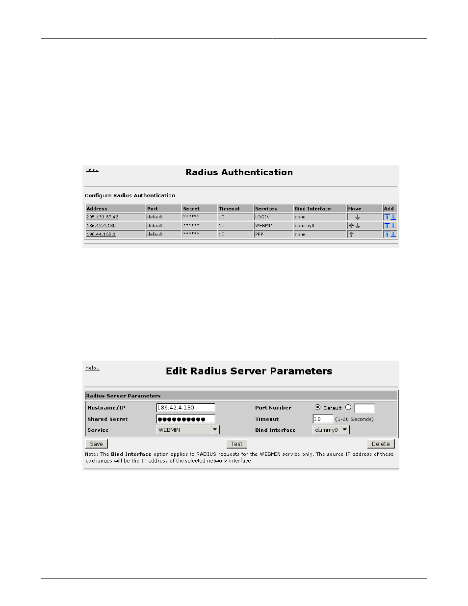 Radius authentication configuration, Edit radius server parameters, 307 34.7.3. edit radius server parameters | Radius authentication main menu, 307 34.33. radius authentication server parameters | RuggedCom RuggedRouter RX1100 User Manual | Page 307 / 341