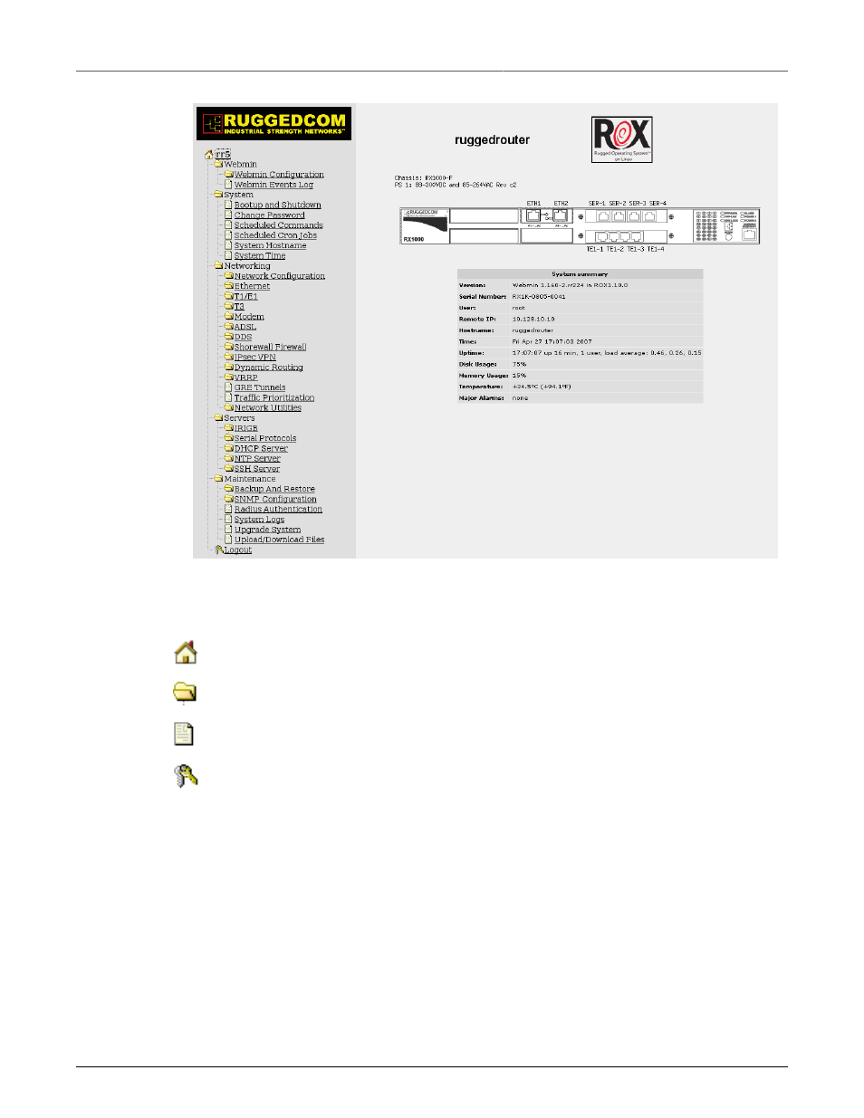 Ruggedrouter web interface main menu window | RuggedCom RuggedRouter RX1100 User Manual | Page 31 / 341