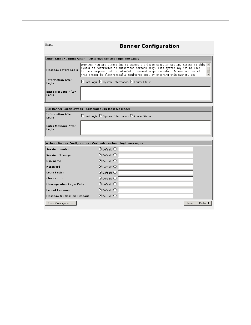 Banner configuration, Banner configuration menu | RuggedCom RuggedRouter RX1100 User Manual | Page 311 / 341