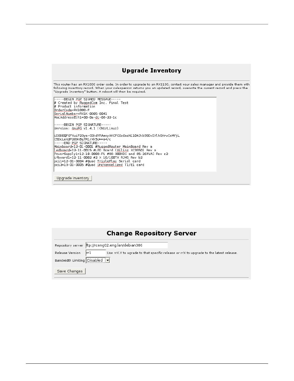 Upgrade to rx1100, Change repository server, 317 34.13.3. change repository server | 317 34.44. change repository server | RuggedCom RuggedRouter RX1100 User Manual | Page 317 / 341