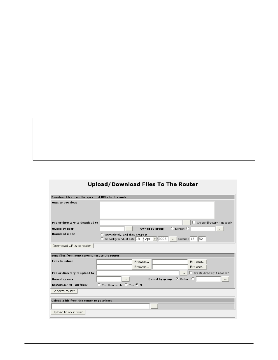 Example of a post-upgrade script, Uploading and downloading files, Upload/download menu | RuggedCom RuggedRouter RX1100 User Manual | Page 320 / 341