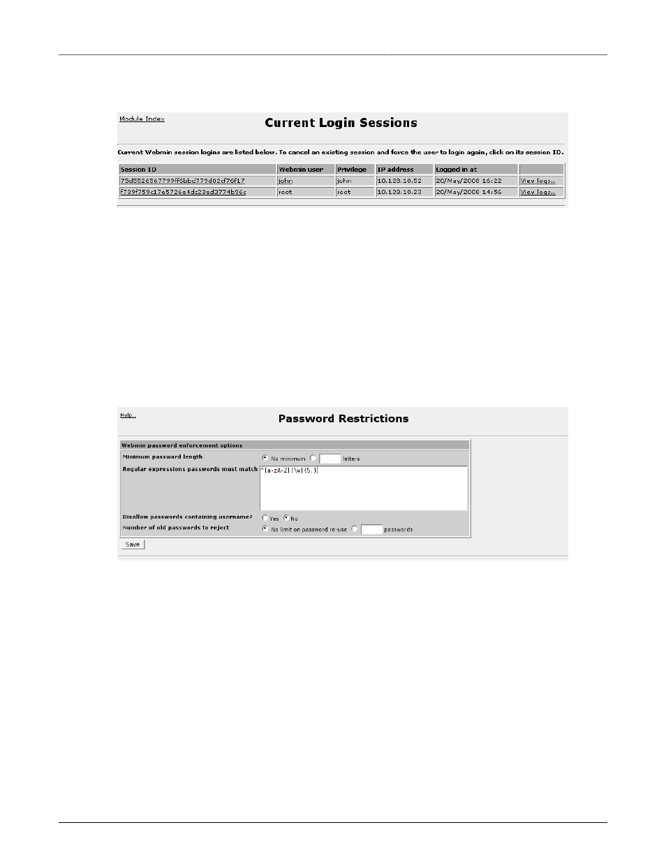 Current login sessions menu, Password restrictions menu, 42 3.7. password restrictions menu | 42 3.4. password restrictions menu | RuggedCom RuggedRouter RX1100 User Manual | Page 42 / 341