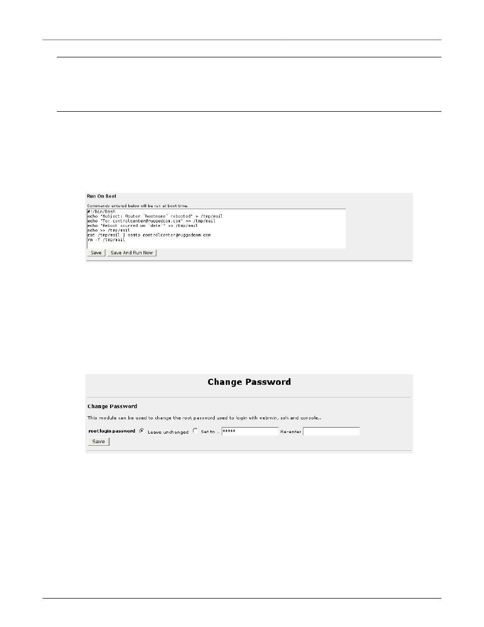 Change password command, Bootup and shutdown, part 2, 46 4.3. system menu change password command | RuggedCom RuggedRouter RX1100 User Manual | Page 46 / 341
