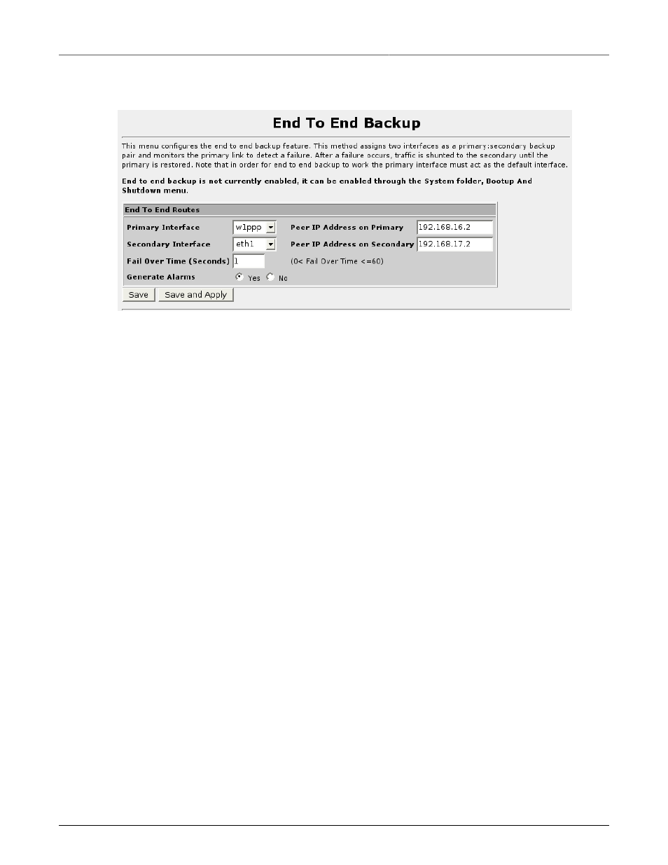 Configuring end to end backup, Current routing & interface table, End to end backup | RuggedCom RuggedRouter RX1100 User Manual | Page 58 / 341