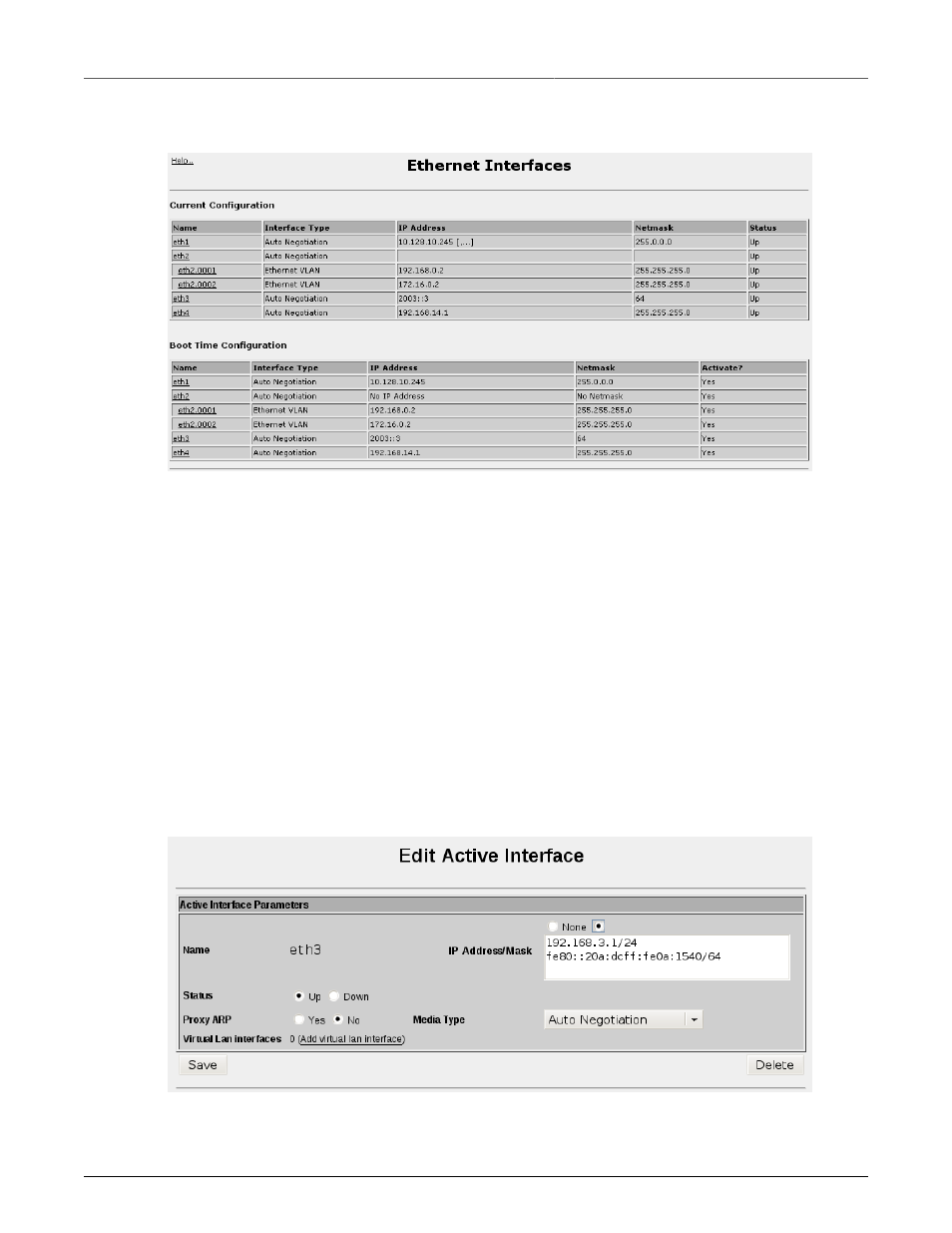 Ethernet interfaces, Editing currently active interfaces, 62 6.2.2. editing currently active interfaces | Current and boot time ethernet configuration, Editing a network interface | RuggedCom RuggedRouter RX1100 User Manual | Page 62 / 341