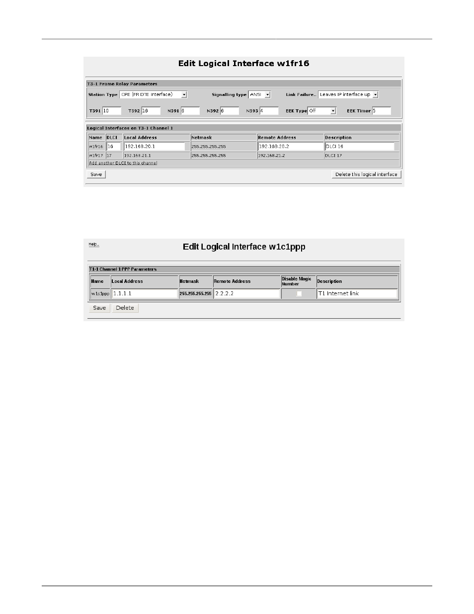 Editing a logical interface (ppp), T3/e3 statistics, Edit logical interface (frame relay) | 83 8.8. edit logical interface (ppp) | RuggedCom RuggedRouter RX1100 User Manual | Page 83 / 341