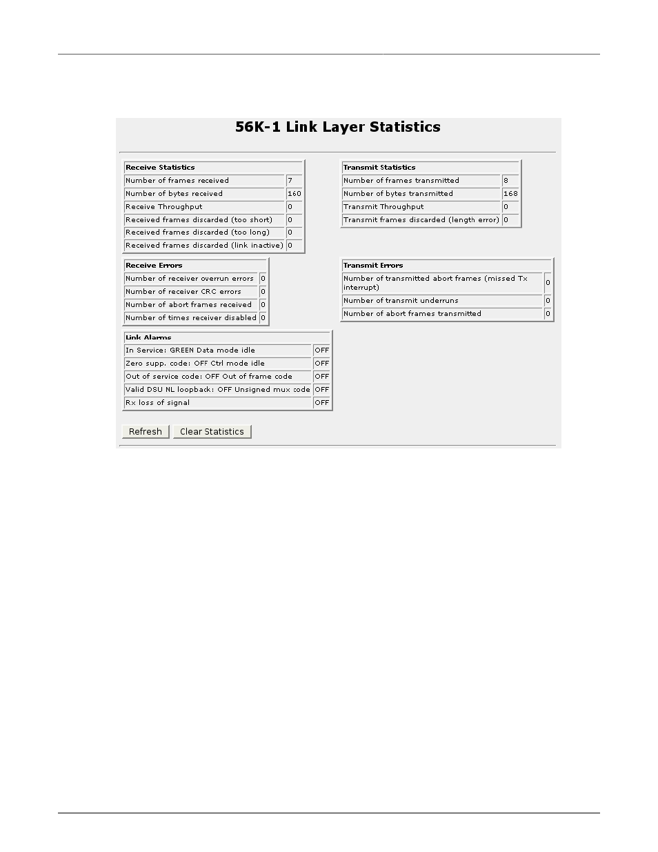 Link statistics, Frame relay and ppp interface statistics, Dds loopback | Current routes & interface table, 89 9.2.6. current routes & interface table, Dds link statistics | RuggedCom RuggedRouter RX1100 User Manual | Page 89 / 341