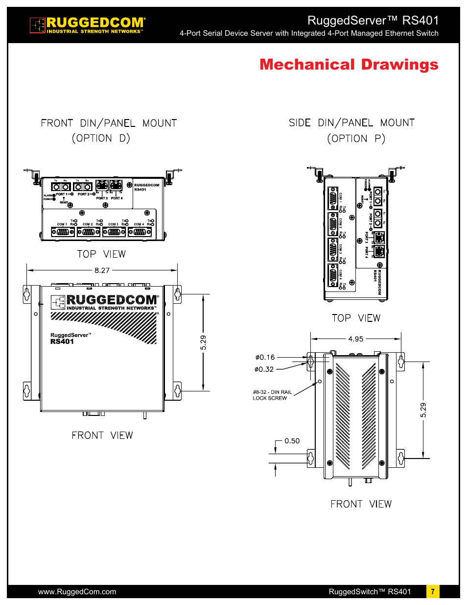 Mechanical drawings, Ruggedserver™ rs401 | RuggedCom RuggedServer RS401 User Manual | Page 7 / 8