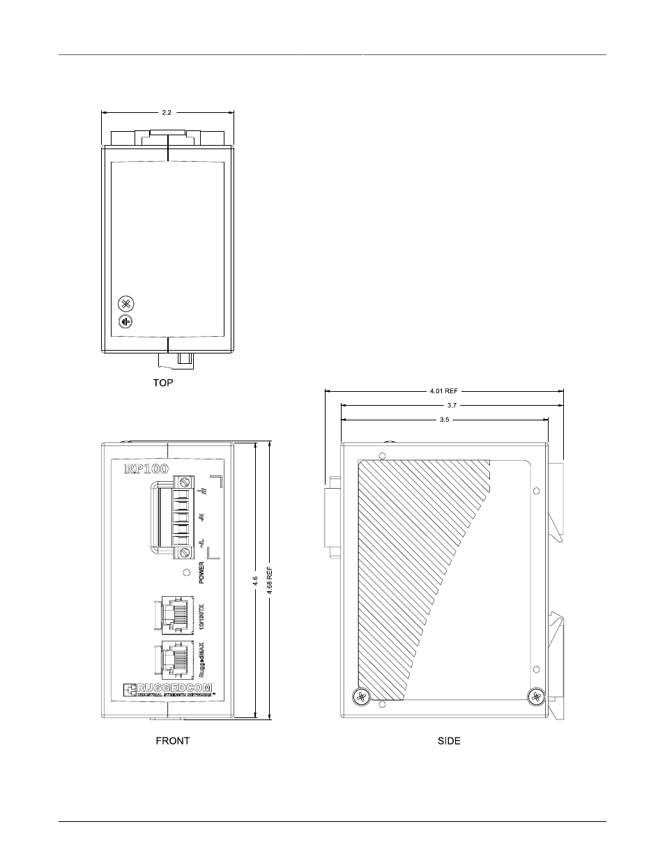 Physical dimensions, Rp100 dimensions | RuggedCom RUGGEDPOWER RP100 User Manual | Page 13 / 14