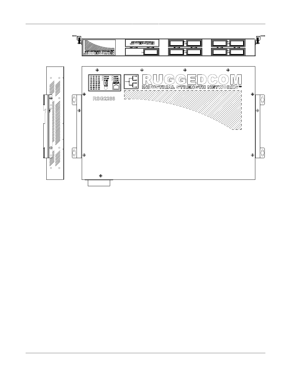 Figure 3.4, “panel / din rail mounting diagram, Connectors at top) | RuggedCom RUGGEDSWITCH RSG2288 User Manual | Page 14 / 39
